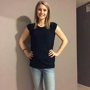 T-shirt: CAbi Navy ,Pocket, Cap Sleeve